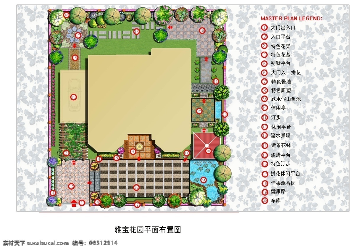 园林 别墅 平面图 园林景观平面 平面树木素材 分层 源文件