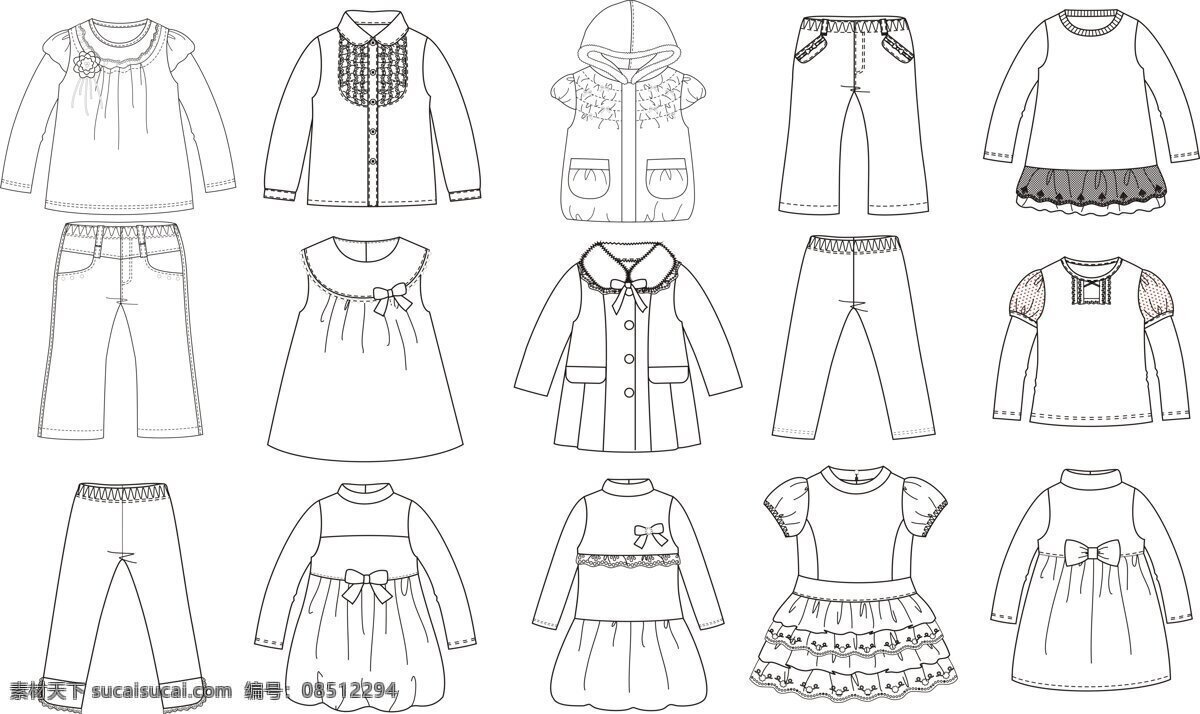 女童款式图 设计素材 服装设计 实用美术 白色