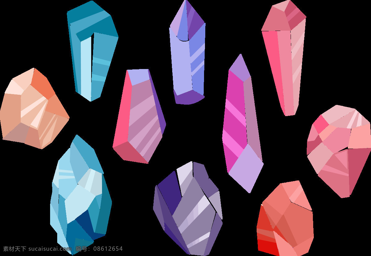 组 彩色 钻石 设计素材 彩钻 珠宝 首饰 png素材 装饰 异形 平面 切割