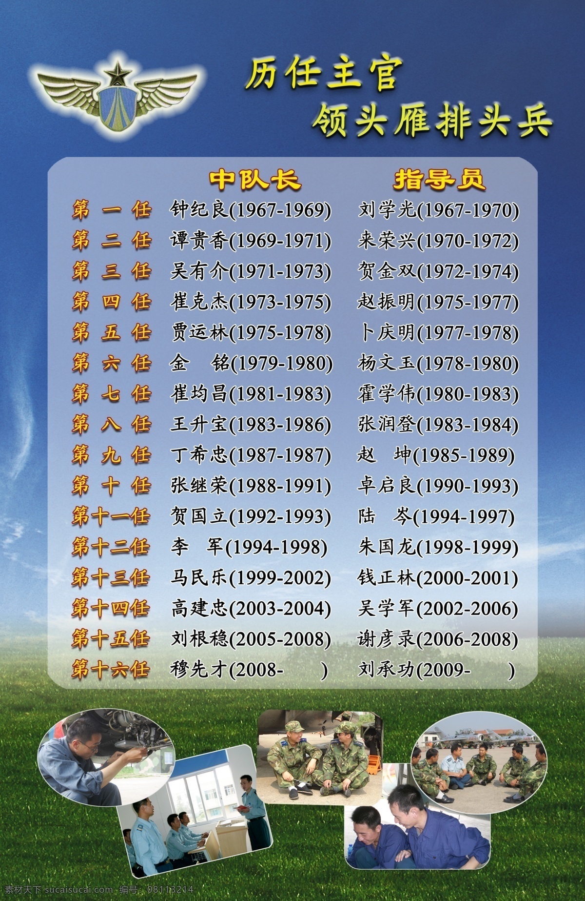 历任主官海报 历任主官 领头雁 排头兵 指导员 中队长 海报 源文件 广告设计模板