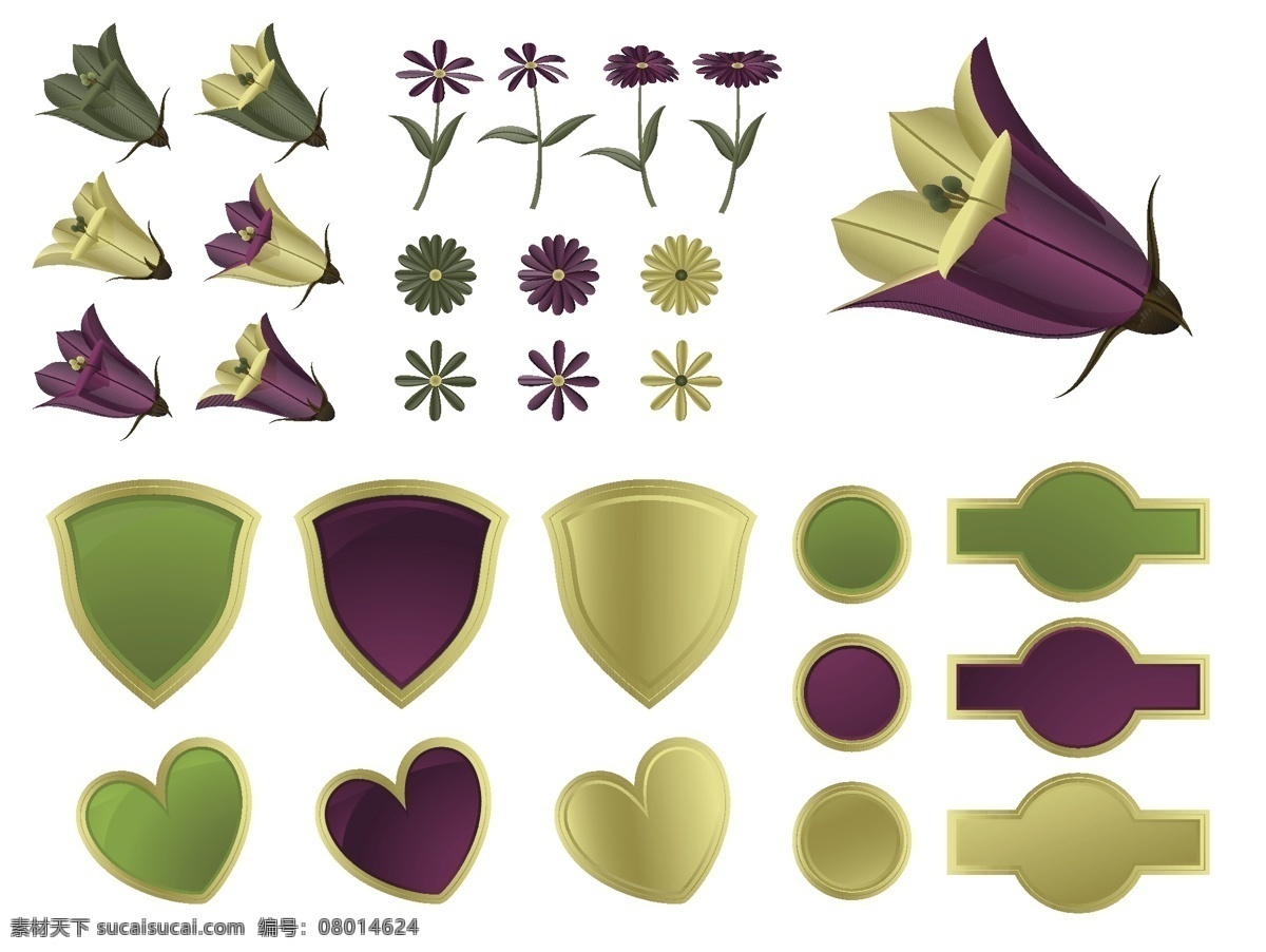 绿花 web 盾牌 高分辨率 花 徽章 接口 绿 免费 病 媒 生物 时尚 原始的 高质量 图形 质量 新鲜的 设计新的 ui元素 hd 元素 详细的 紫色的 集 的心 贴纸 矢量图