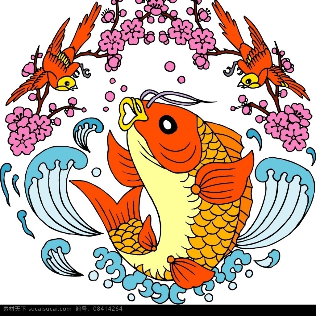 鲤鱼 底纹边框 花纹花边 矢量图库
