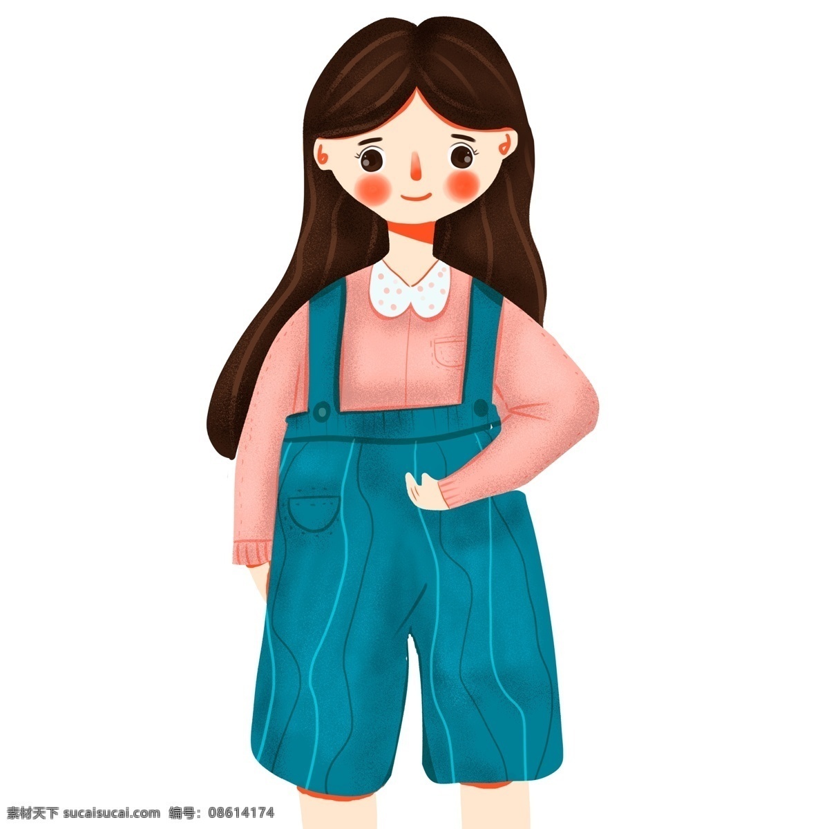 扁平化 可爱 穿 背带 裙 小女 生 商用 元素 女孩 人物 插画 儿童 女生 手绘 国际儿童日