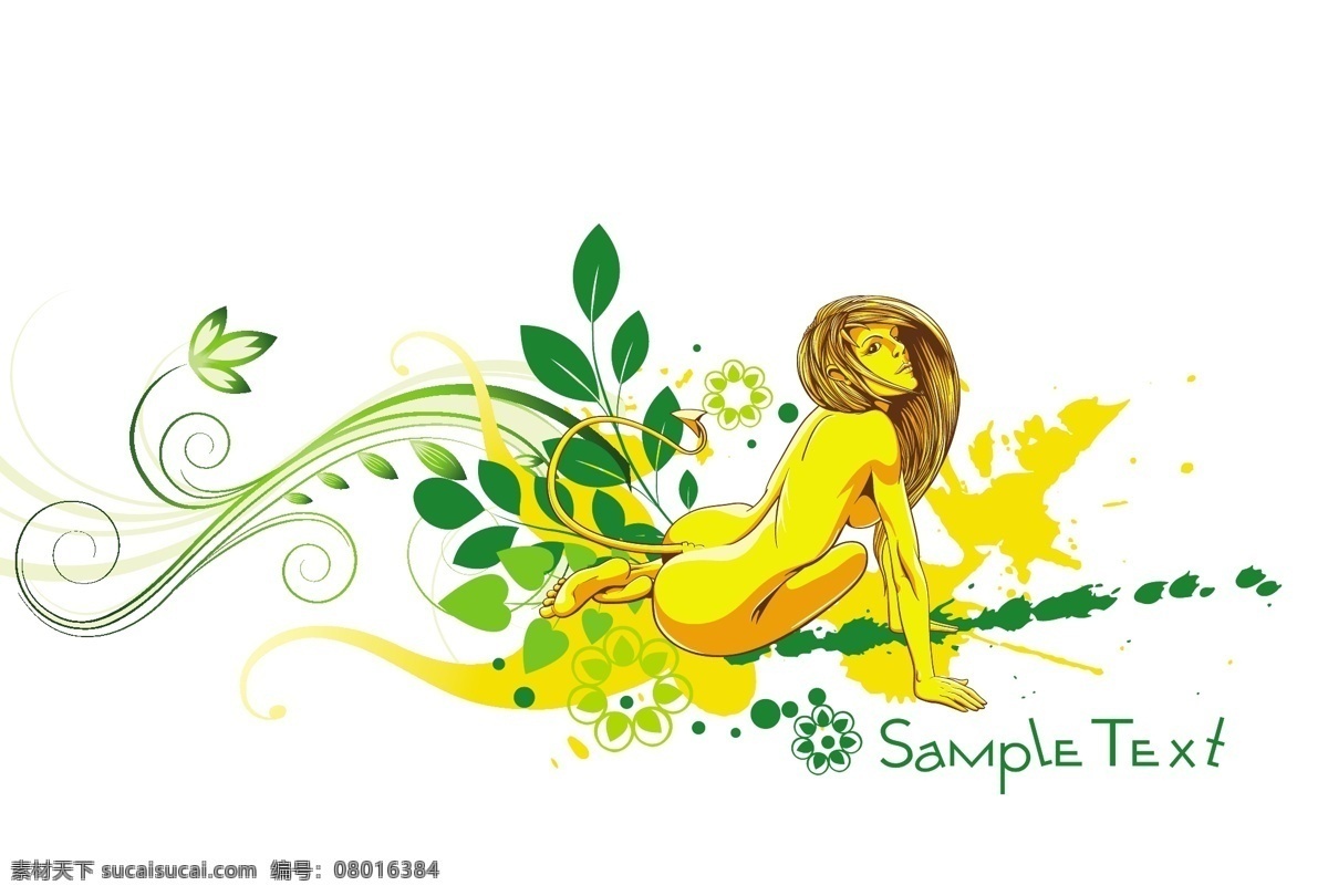 矢量 五颜六色 花 插图 性感 女人 矢量图 花纹花边