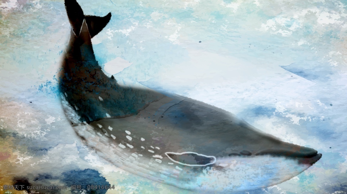奇幻 蓝鲸 遨游 背景 奇幻背景 水彩 手绘
