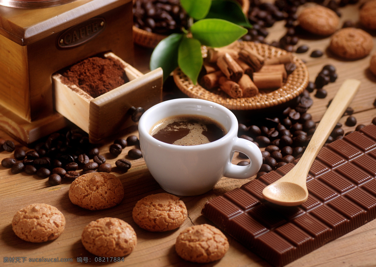 咖啡 巧克力 饼干 甜点 木勺子 咖啡图片 餐饮美食