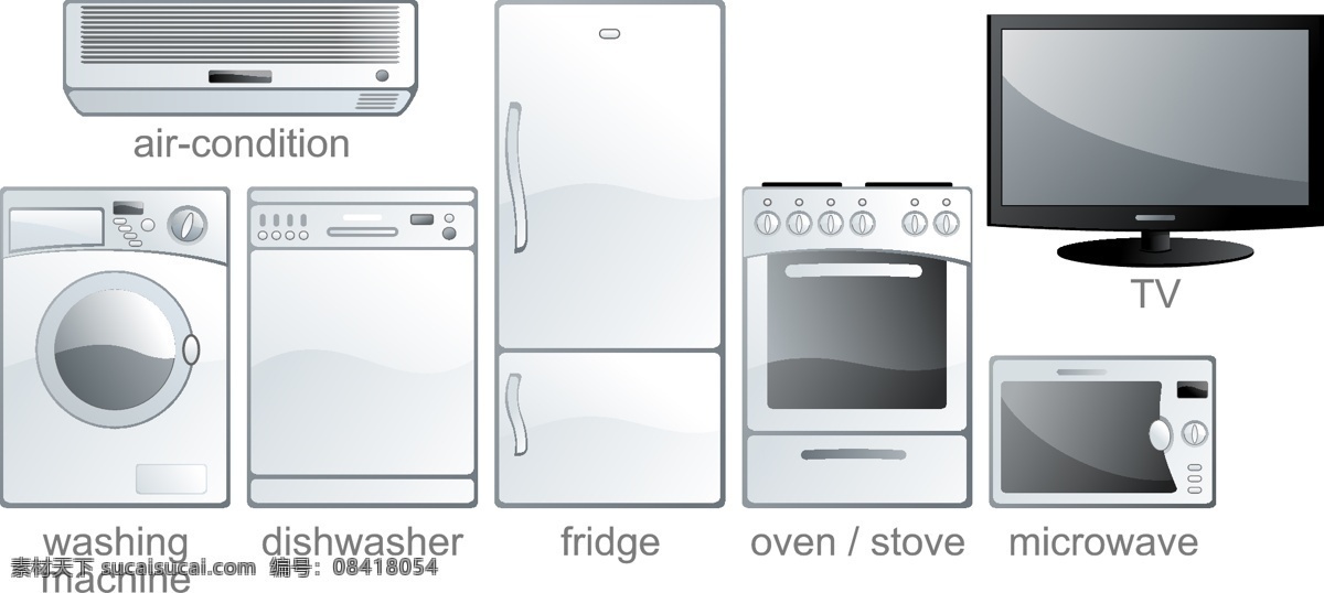 款 家电 矢量图 家电矢量图 电器 空调 洗衣机 冰箱 碗柜 洗碗机 微波炉 电视机 液晶屏 生活百科 生活用品