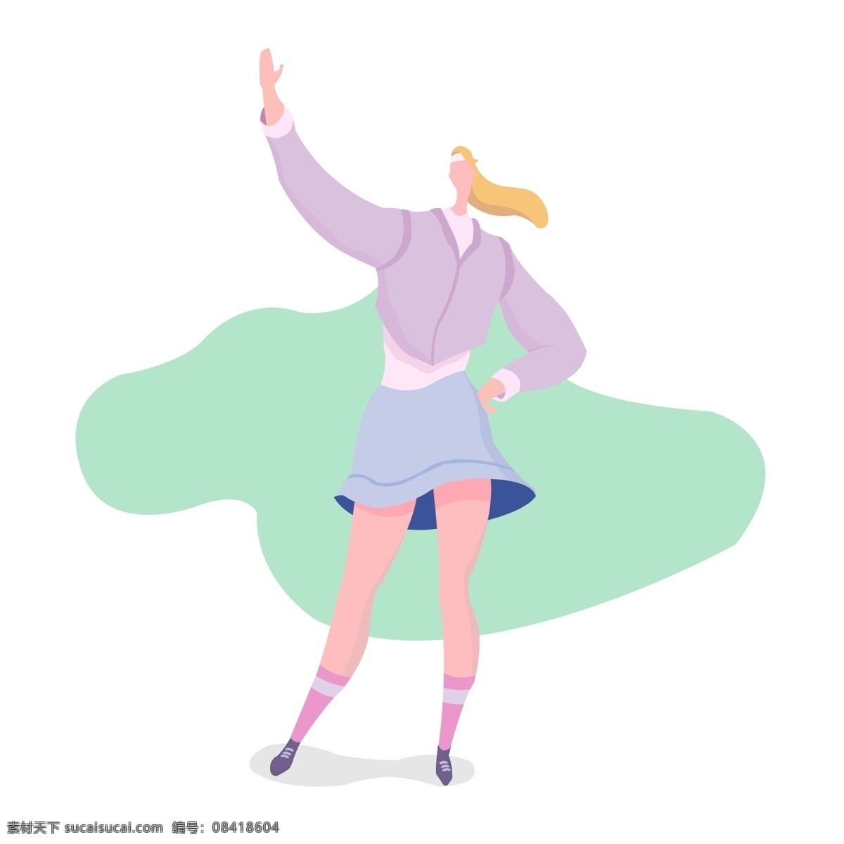 自信 女人 免 抠 夸张 扁平化 矢量图 可爱的 卡通画 紫色 金发 打招呼 ppt装饰