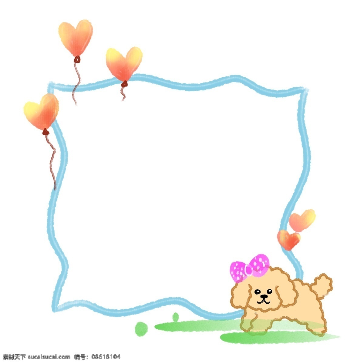 气球 小狗 边框 插画 气球边框 小狗边框 可爱的边框 动物边框 创意边框 蝴蝶结装饰 卡通边框