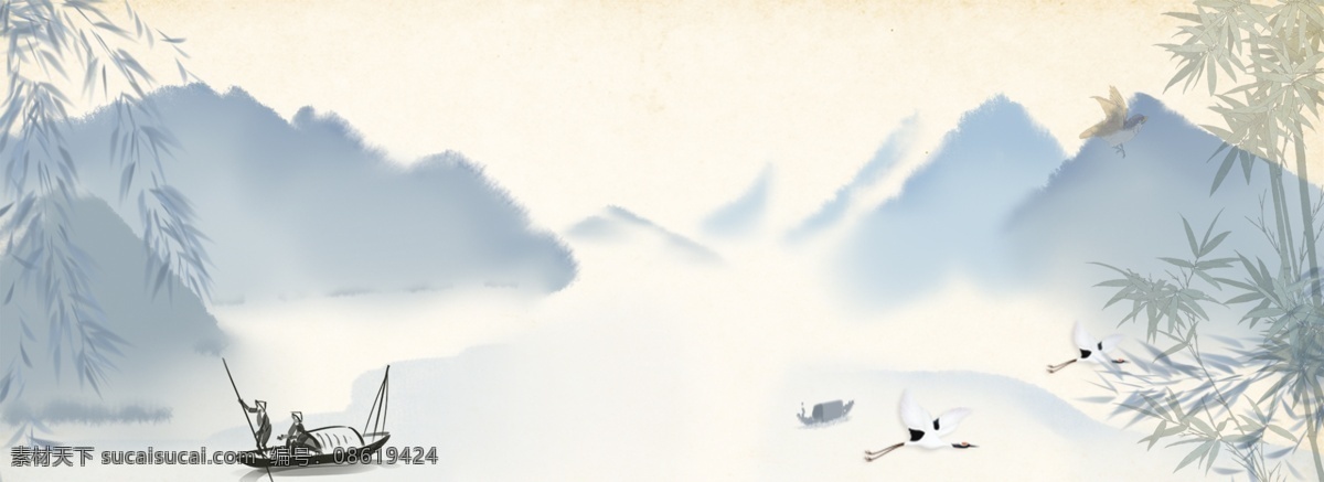 山水 水墨 文艺 背景 复古 中国风 手绘 主题