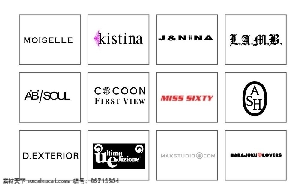 服装品牌标志 商场 品牌 logo moiselle kistina j nina lamb ab soul cocoon miss sixty ash d exterior ultima edizione maxstudio com harajuku 百货 企业 标志 标识标志图标 矢量