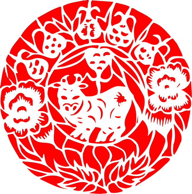 窗花免费下载 剪纸 牛 十二生肖 矢量图 花纹花边
