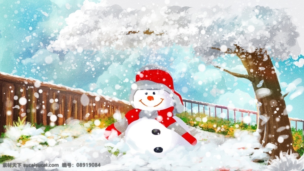 唯美 清新 初雪 冬季 风景 大雪 小雪 节气 插画 壁纸 冬季风景 电商用途 手机配图