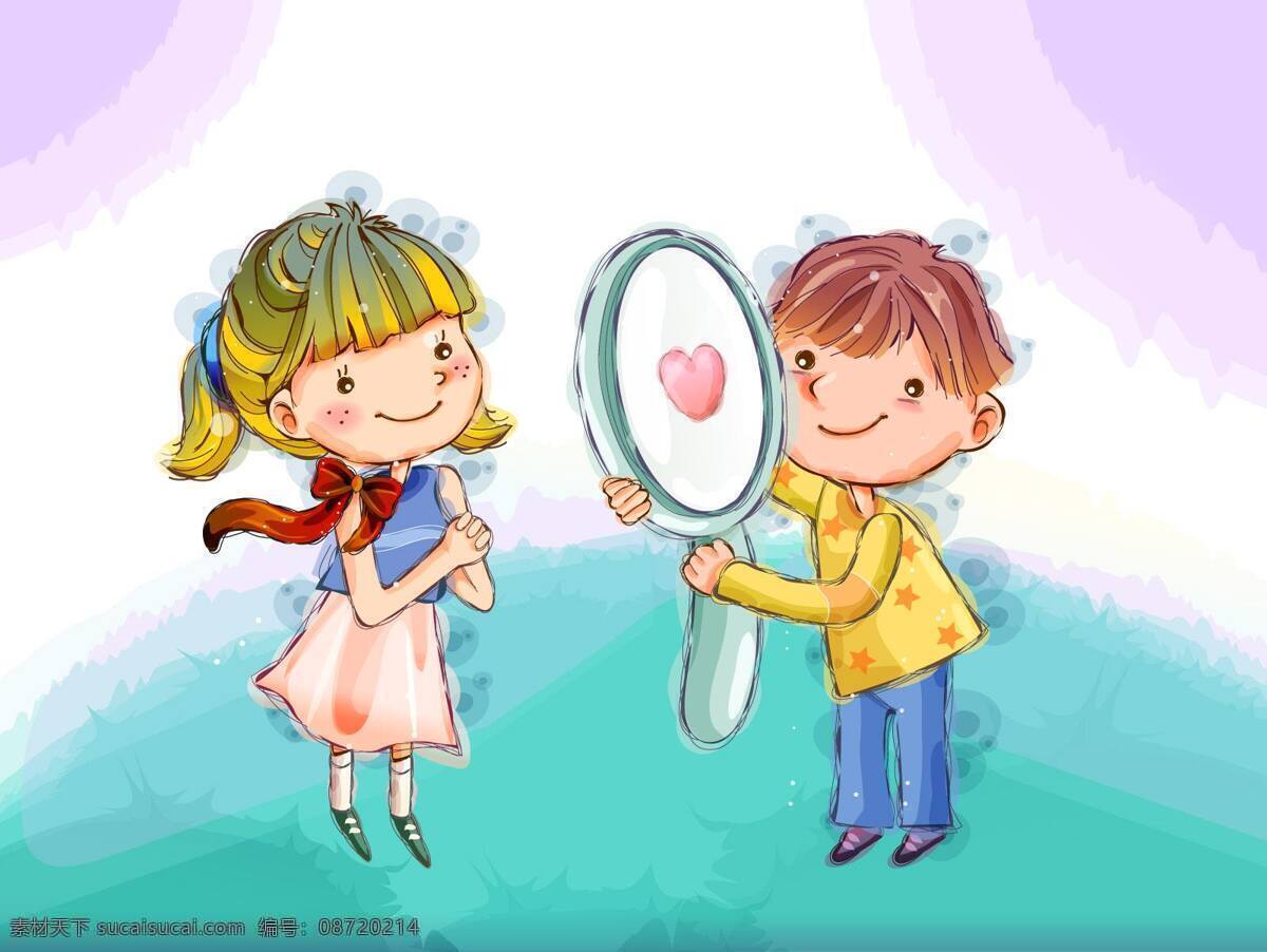 镜子 男生女生 爱情 爱心 插画集
