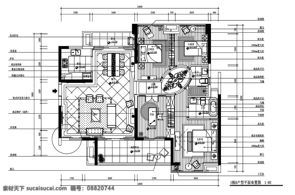 欧式 四 室 厅 室内设计 平面图 家装 客厅 卧室 厨房 室内装饰 cad