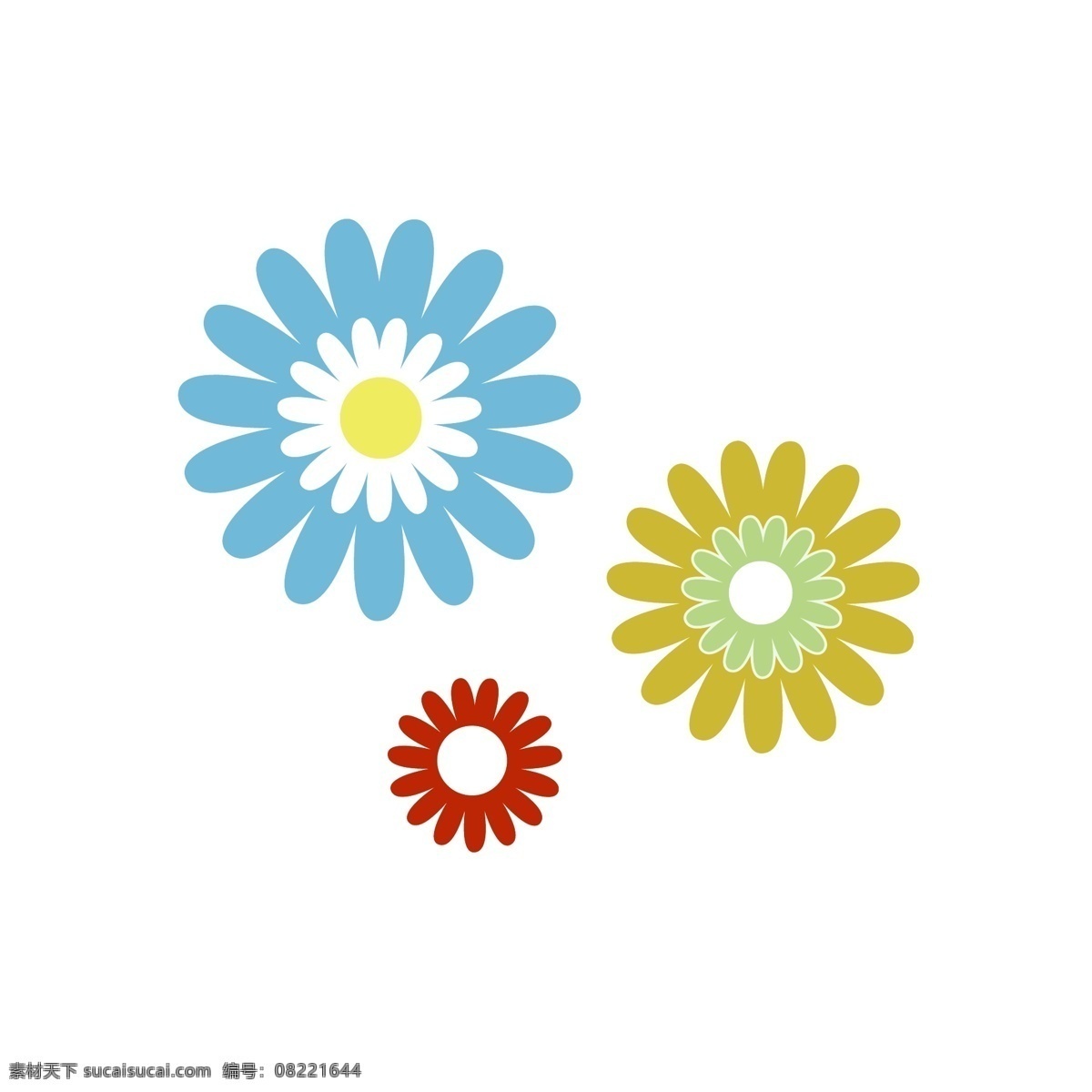 清新 花朵 矢量 元素 蓝色白色 矢量卡通 几何图案 简洁