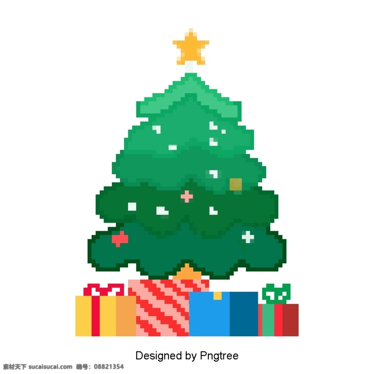 像素 圣诞树 圣诞 插图 绿色 砖 礼物 祝 圣诞快乐