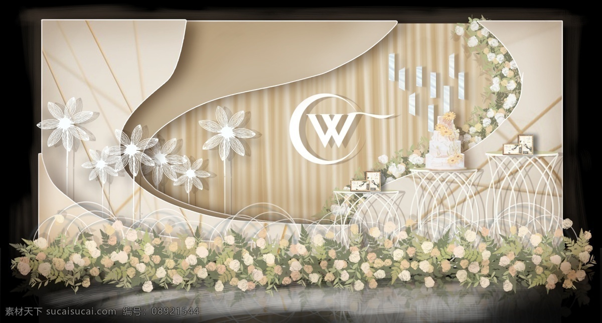 香槟 色 简约 婚礼 效果图 婚礼效果图 简约风 甜品 区