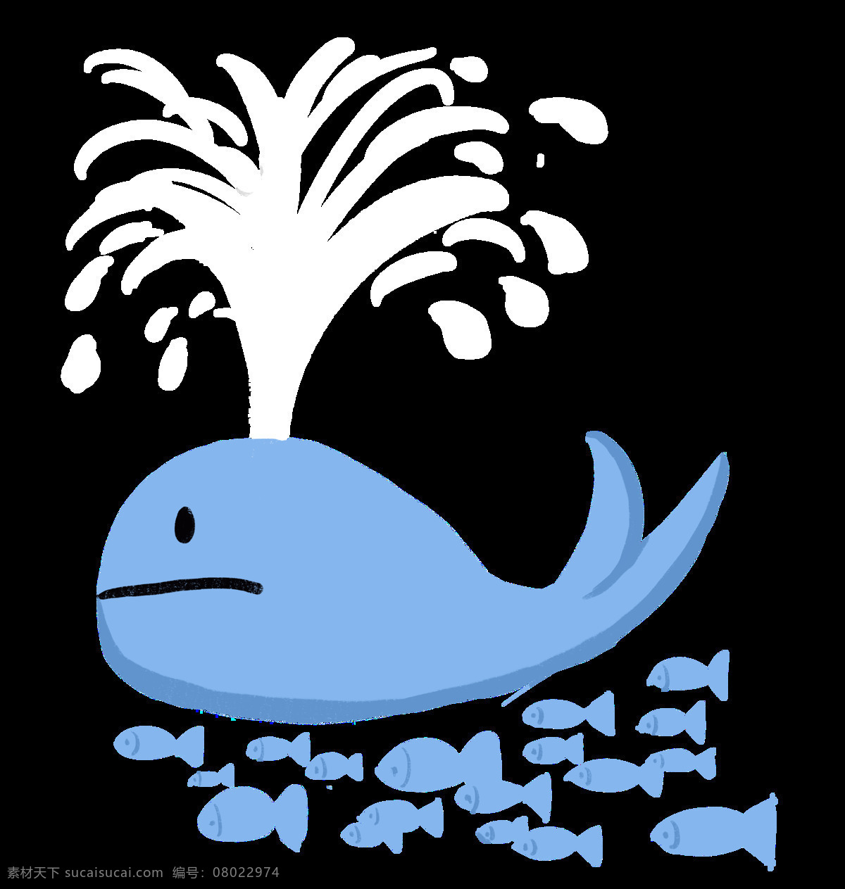 夏季 萌 系 鲸鱼 免 抠 图 海洋 小鱼 手绘 插画 简约 可爱 海滩 淘宝 网页 微信 h5 蓝色 儿童