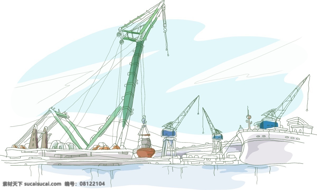 手绘 塔吊 彩绘 矢量图 建筑家居