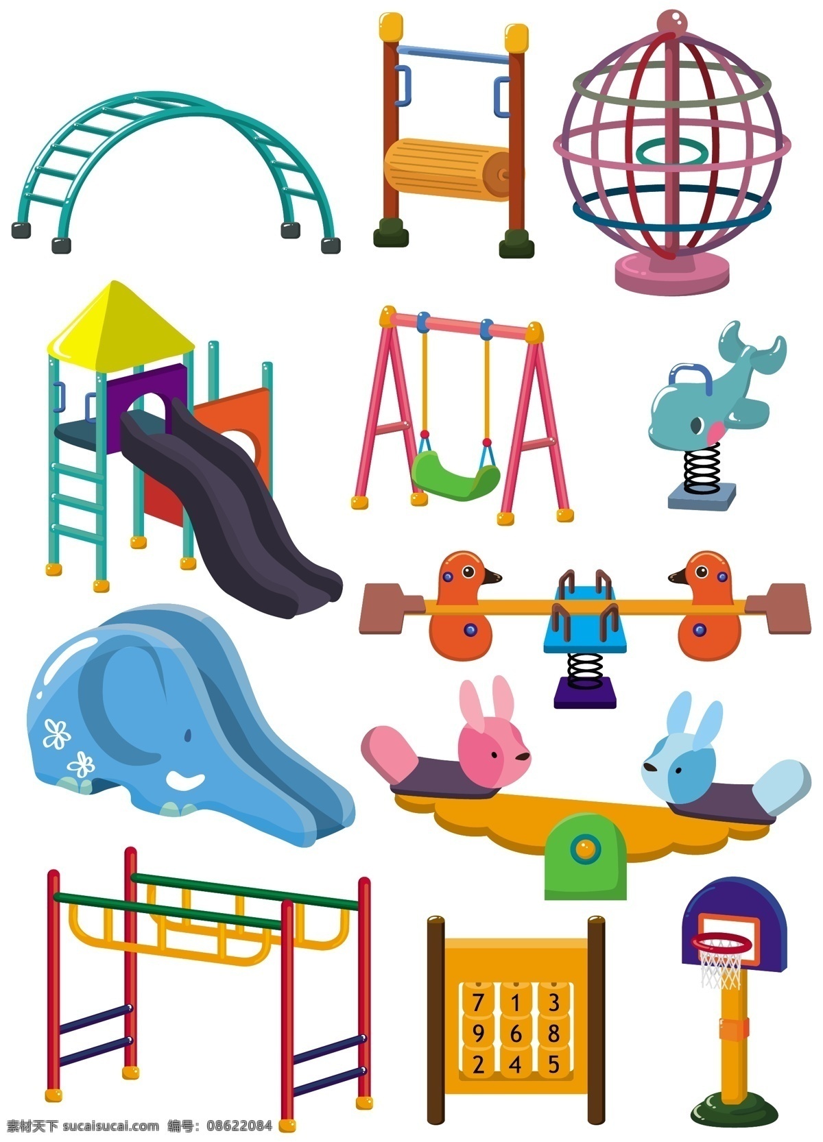 儿童游乐 设施 玩具 滑梯 跷跷板 篮球框 益智教育 孩子 双杠 矢量 高清图片