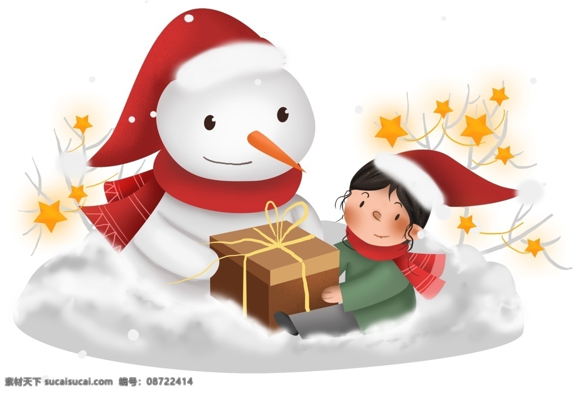 圣诞节 拆 礼物 雪人 儿童 圣诞节礼物 圣诞节礼盒 圣诞树 商场活动 雪地 女孩 雪花 星星