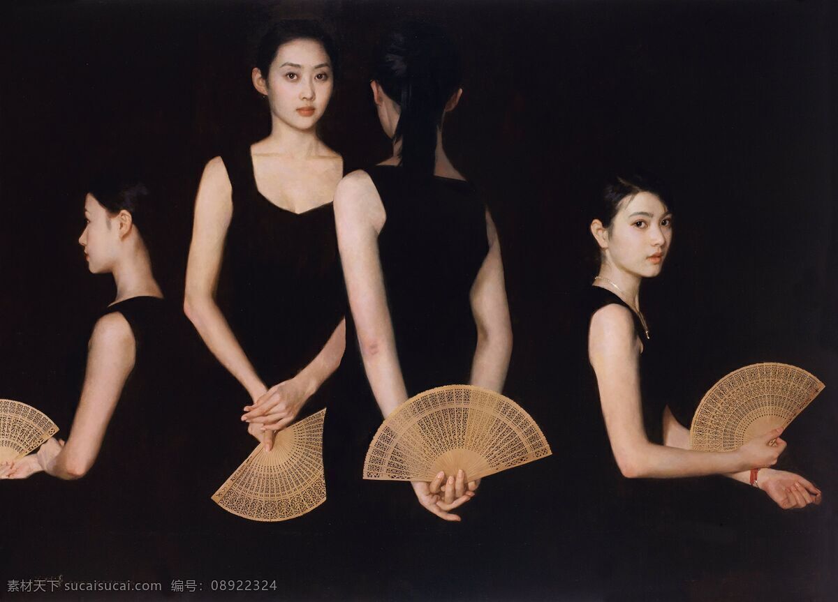 晚风 陈衍宁作品 持扇女子 黑衣 背对 20世纪油画 油画 文化艺术 绘画书法