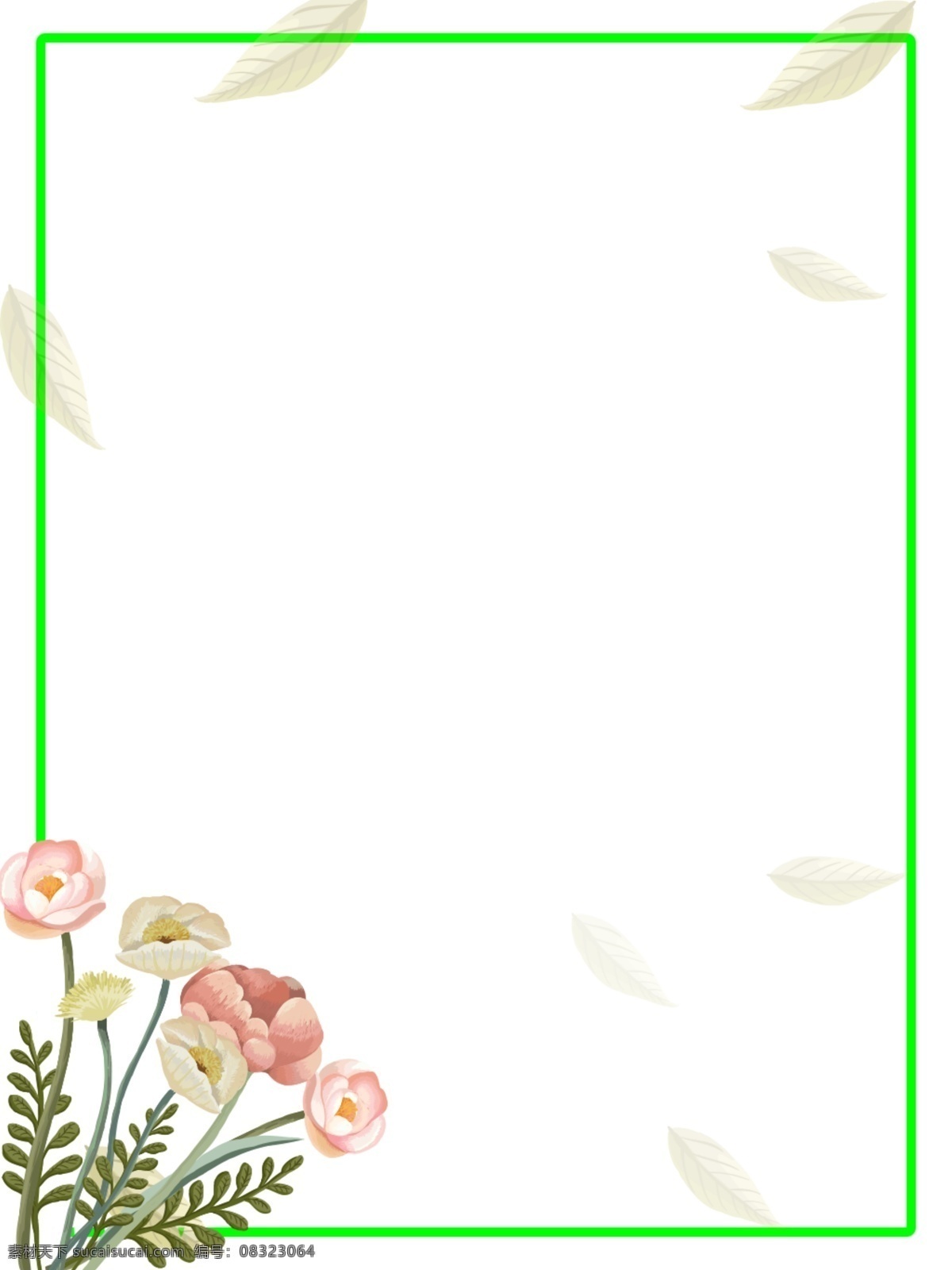 手绘 花卉 落叶 小 清新 相框 背景 模板 小清新