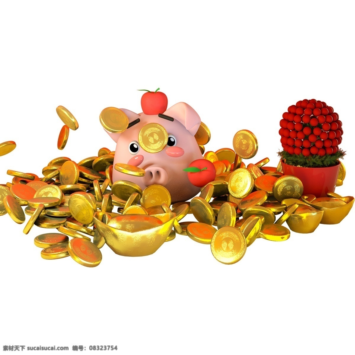 2019 新年 金 猪 送 福 金币 元宝 金猪送福 发财猪 恭喜发财 喜庆 金黄色 富贵 发财 吉祥 好运 生意兴隆 财源广进