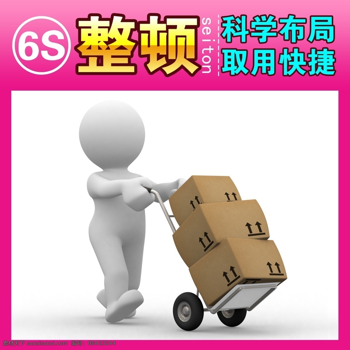 整顿 6s 3d人物 6s管理 手推车 3d 人物 箱子 纸盒 3d小人 3d小人物 推 小车 广告设计模板 源文件