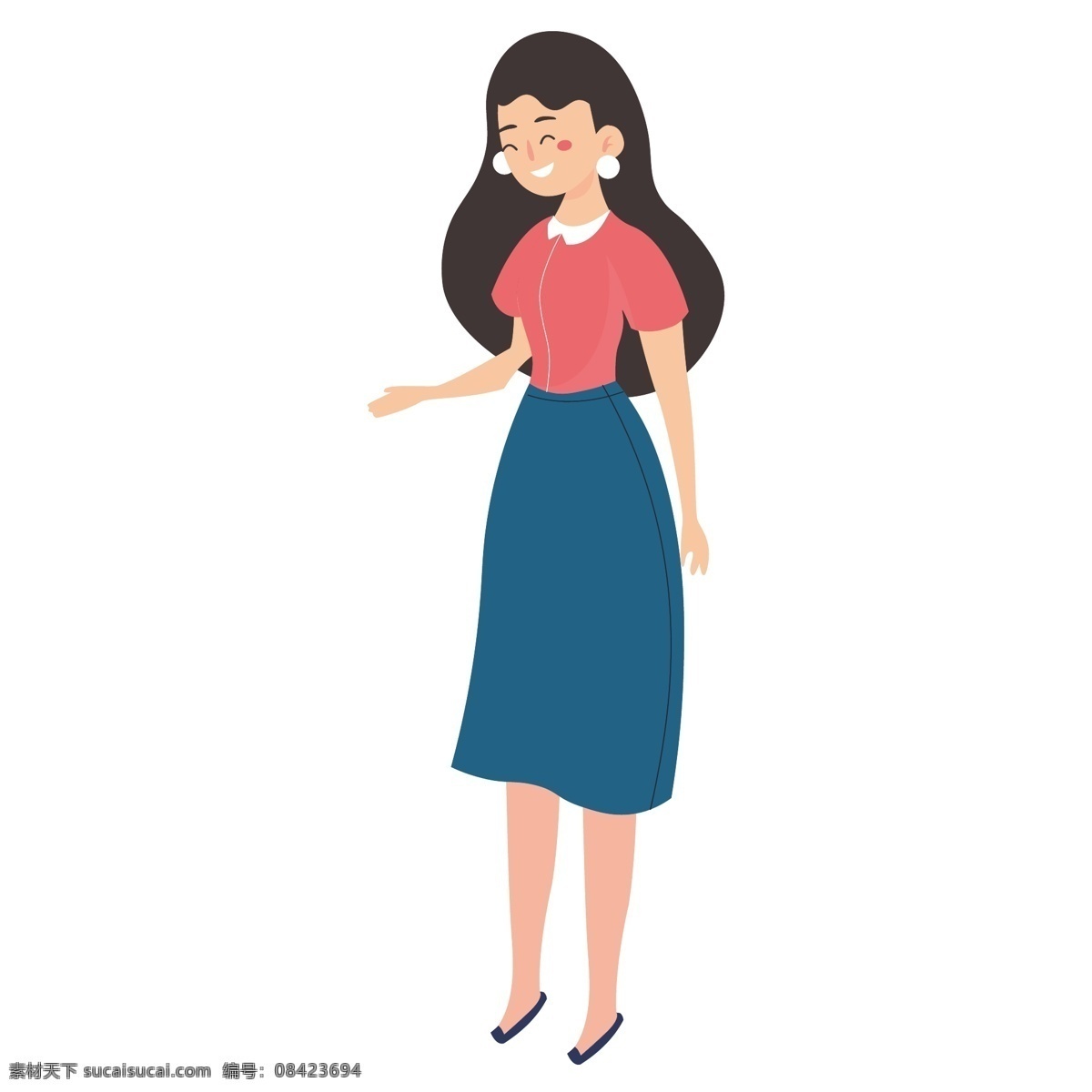 彩色 创意 穿 裙子 女士 元素 穿着 衣服 服装 长发 可爱 扁平化 矢量图 修养