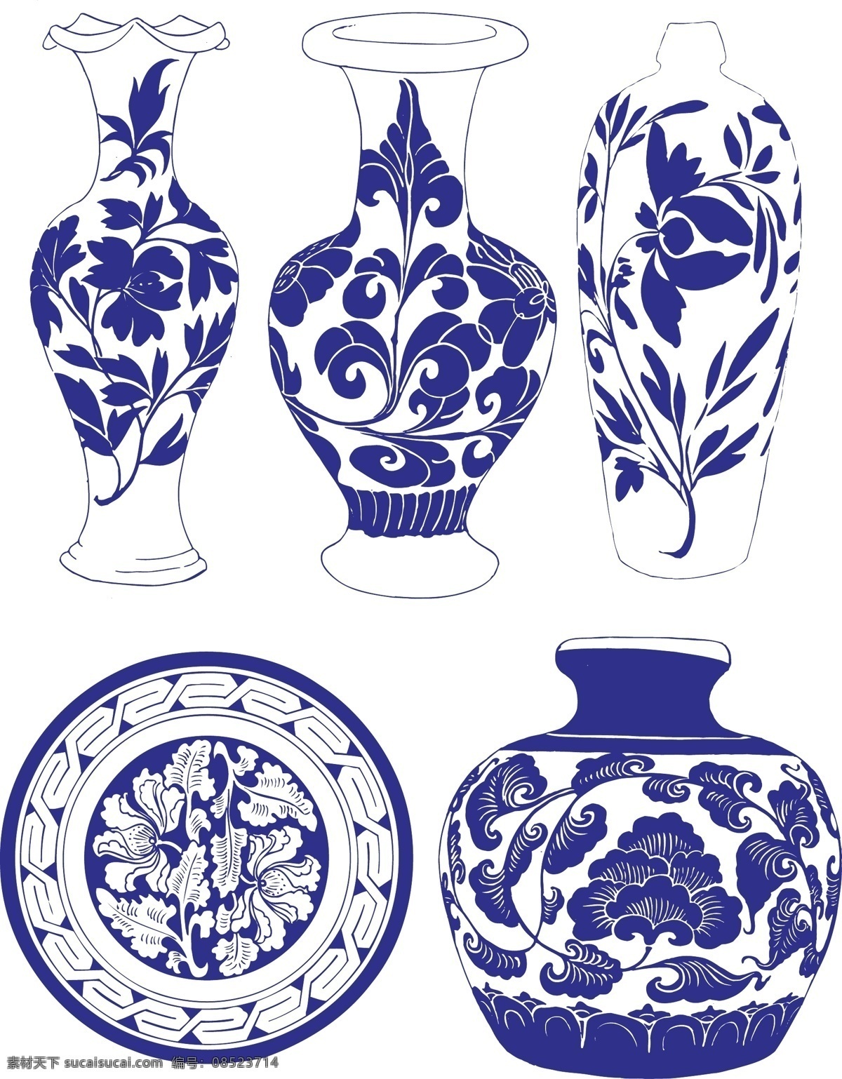 青花瓷 青花 青花瓷花纹 青花瓷纹样 瓷器 陶瓷花纹 陶瓷纹样 陶瓷 花纹 手绘花纹 花卉 花矢量 植物矢量 青花矢量图 青花瓷盘 装饰画 装饰 家居 花朵 花纹图案 矢量素材 其他矢量 矢量