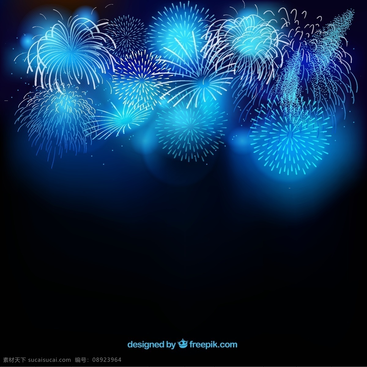 璀璨 蓝色 烟花 背景 矢量 节日 花炮 烟火 焰火 矢量图 黑色