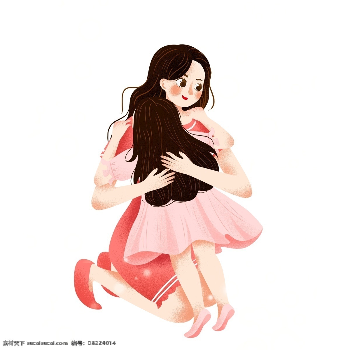 浪漫 人物 母亲 女儿 粉色 女子 卡通 彩色 小清新 创意 手绘 绘画元素 现代 简约 装饰 图案