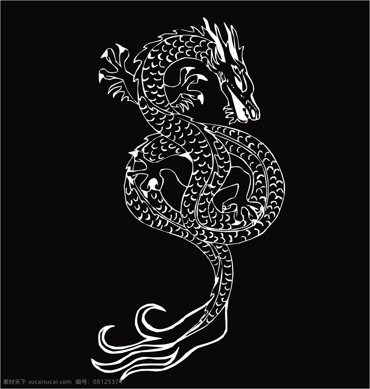 黑白 线描 龙 t恤图案 黑白线描 龙图片 矢量龙 蟠龙 勾线 黑白勾线简笔 矢量图 其他矢量图
