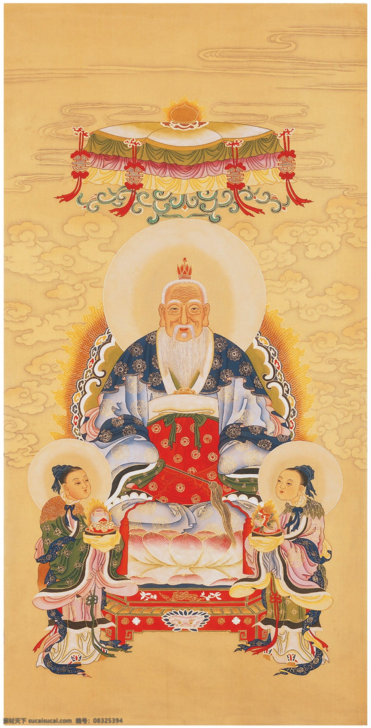 道教神像 仙人 祥云 莲花宝坐 道袍 圆光 古典 国画 工笔 人物 名家工笔画 绘画书法 文化艺术