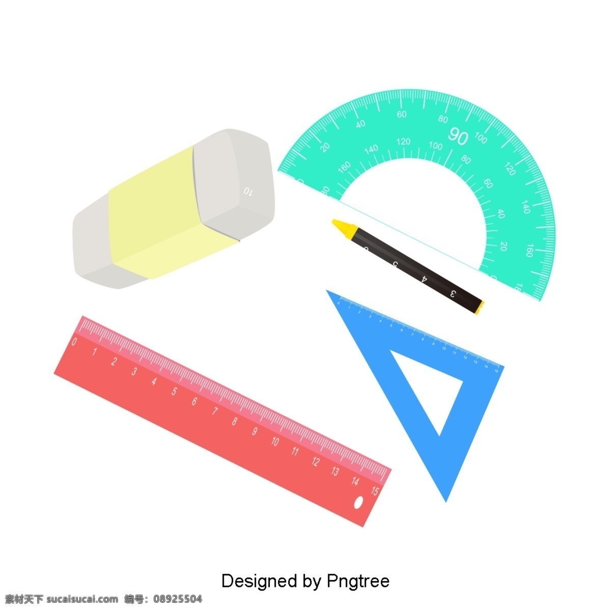 简单 卡通 学校 用品 手绘 学校教育 学习 文具 图案 尺子 笔 计数