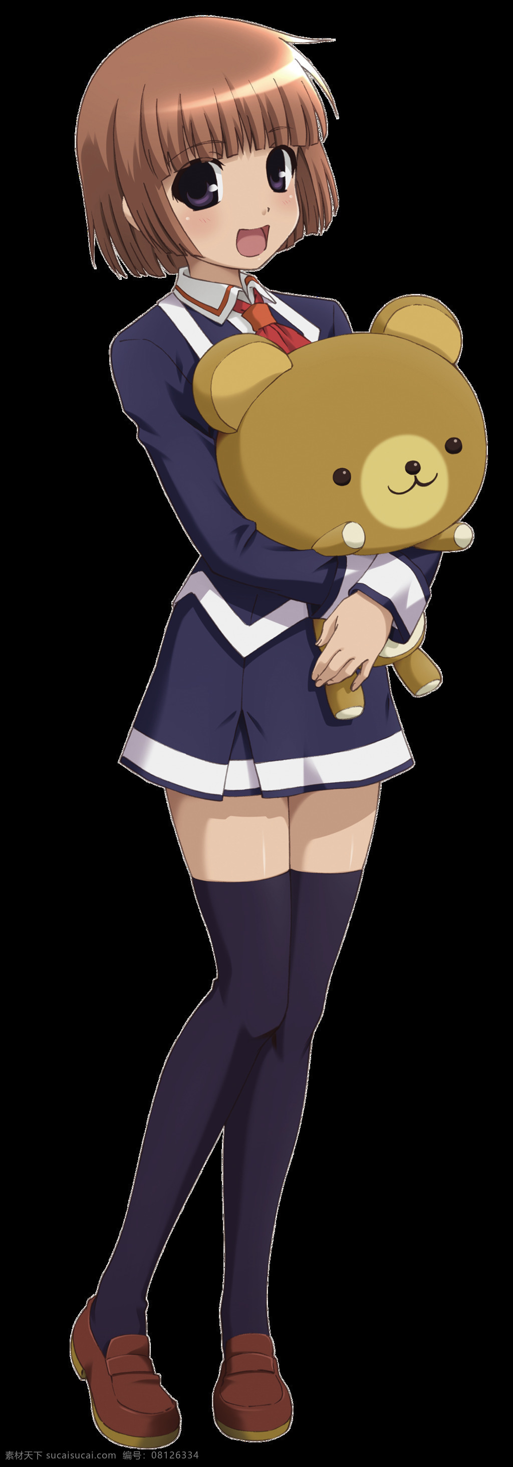 卡通少女 卡通 动漫 少女 女孩 校服 日本校服 长筒袜 可爱 文静 玩具熊 动漫人物 动漫动画
