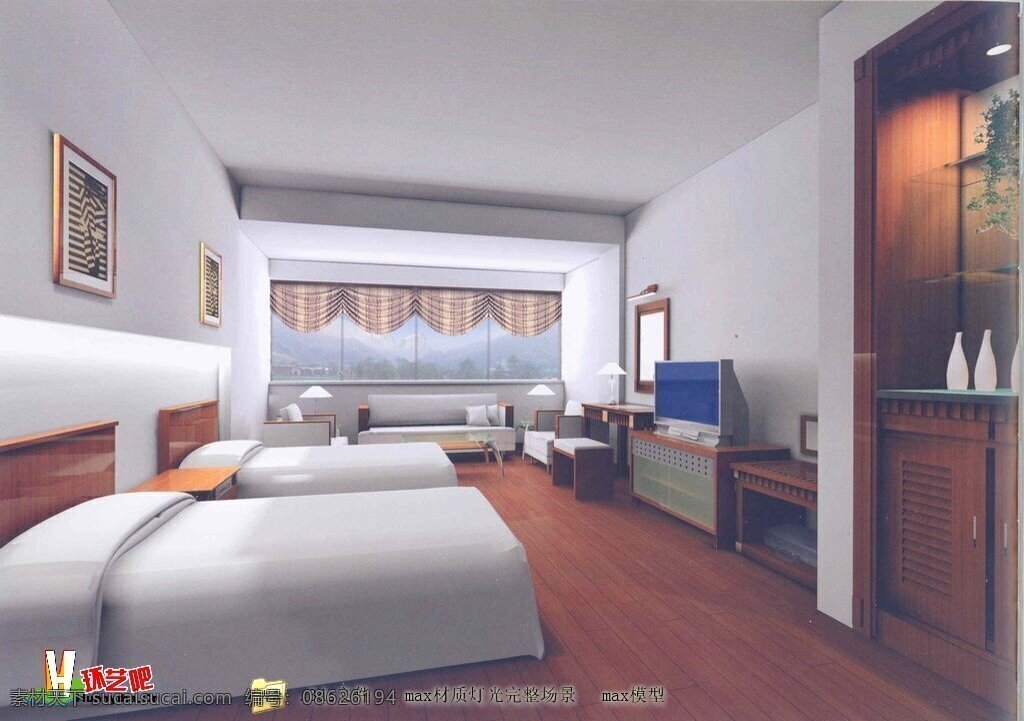 宾馆 室内设计 3d模型 双人床 标准间 宾馆模型 3d模型素材 室内装饰模型
