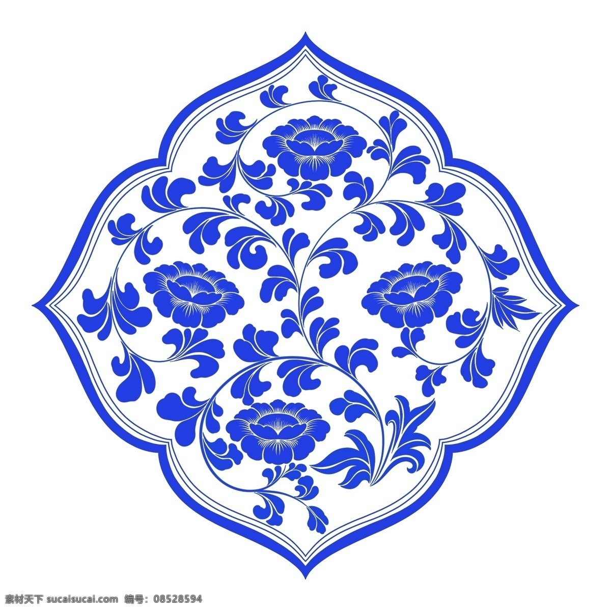 传统 中式 青花瓷 图案 牡丹花 藤蔓 牡丹 青花 底纹 花纹 装饰图案