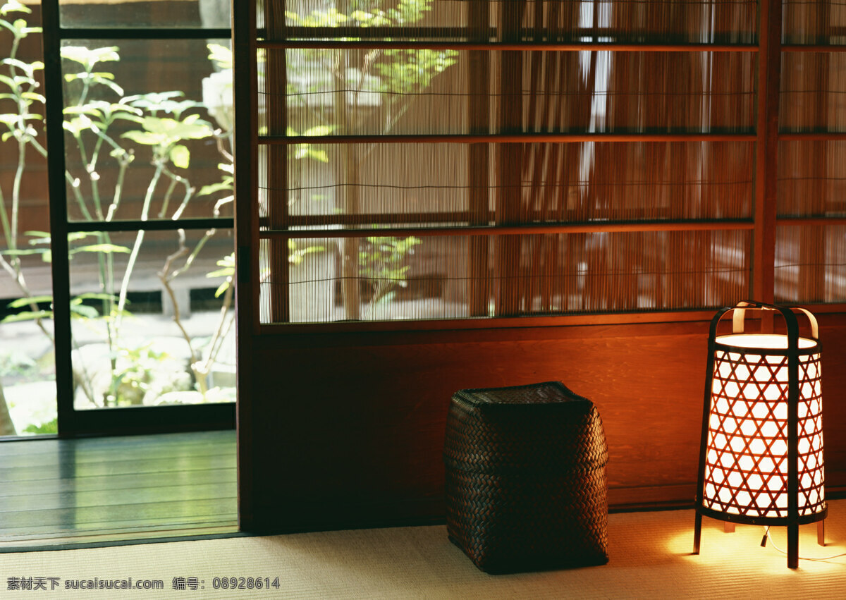 日式家居内景 居家 室内 榻榻米 台灯 灯罩 竹篓 木墙 走廊 木地板 窗帘 隔断 遮挡 装修 风格 生活意境摄影 建筑园林 室内摄影