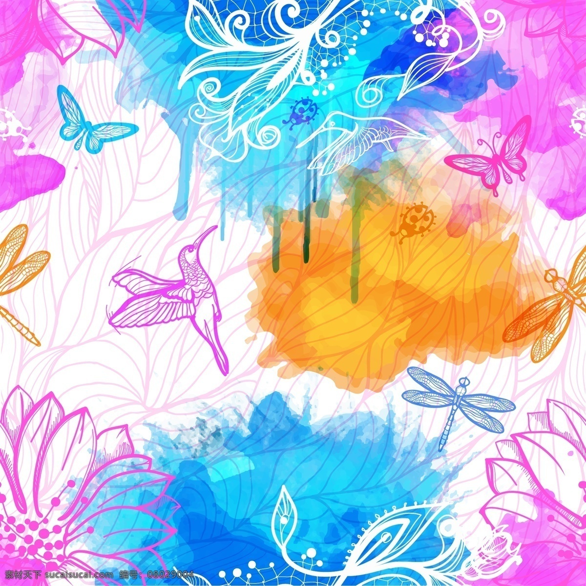 手绘 花纹 图案 背景 彩色 花瓣 花纹图案 简约 渐变 七彩 矢量 水彩 文艺 小清新