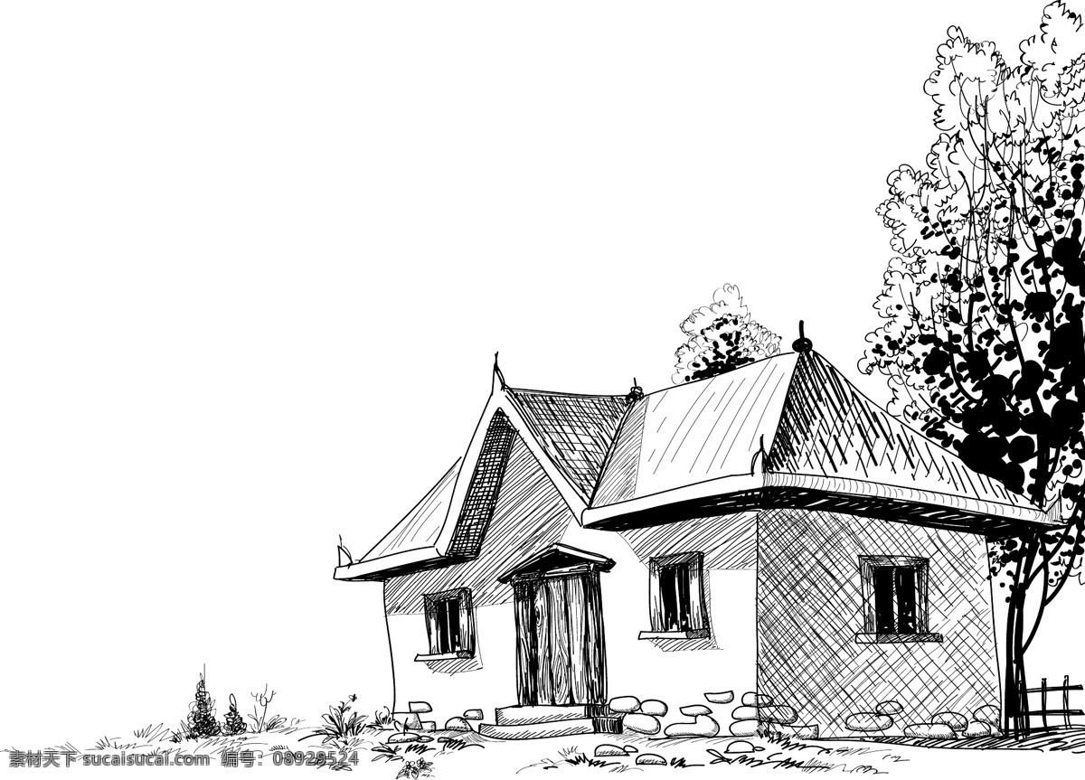 矢量 建筑物 线描 手稿 房屋 房子 矢量素材 素描 速写 屋子 矢量图