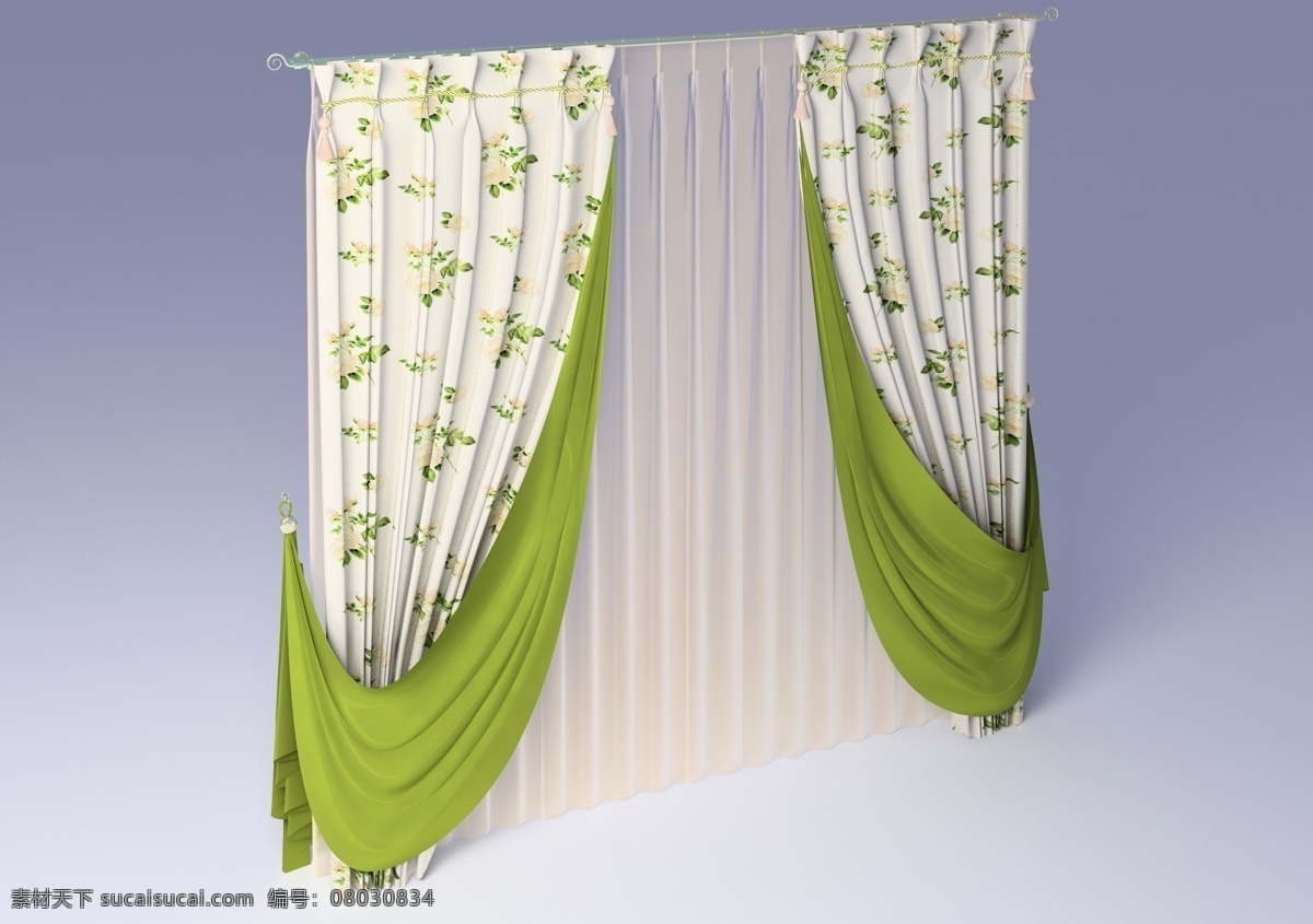 窗帘免费下载 3d 窗帘 绿色 3d模型素材 门窗模型