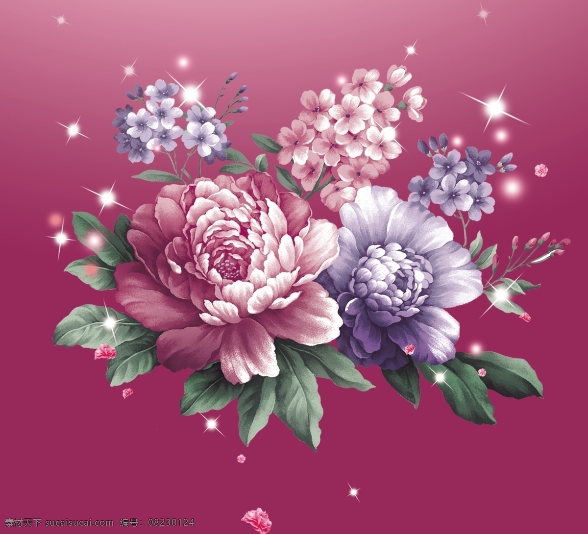 牡丹花 花 花草 星光 花朵 背景素材 分层 源文件