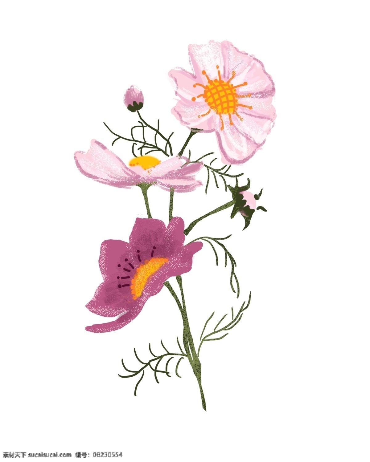 粉色 花朵 装饰 插画 粉色的花朵 绿色的叶子 漂亮的花朵 花朵装饰 花朵插画 立体花朵 植物装饰