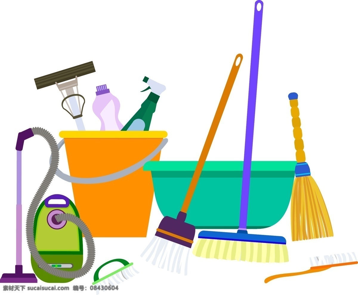家庭 打扫 卫生 清洁用品 矢量图 吸尘器 清洗剂 笤帚 清扫 透明元素 ai元素 免抠元素
