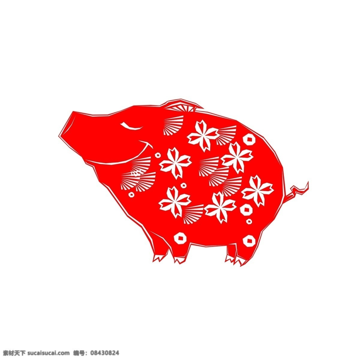 中国 风 创意 福 猪 窗花 剪纸 装饰 图案 元素 可爱 红色 剪纸风 十二生肖 小猪 剪纸艺术