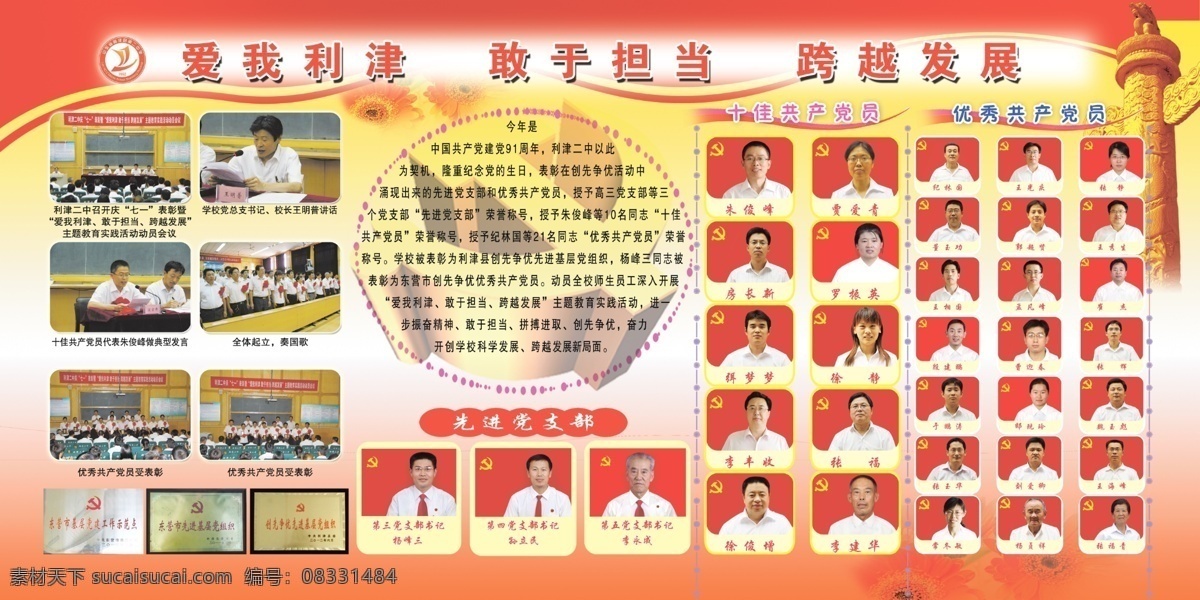 党徽 分层模板 广告设计模板 红色 模板 庆七一展板 校徽 源文件 展板 展板底图 丰碑 利津二中 照片 展板模板 其他展板设计