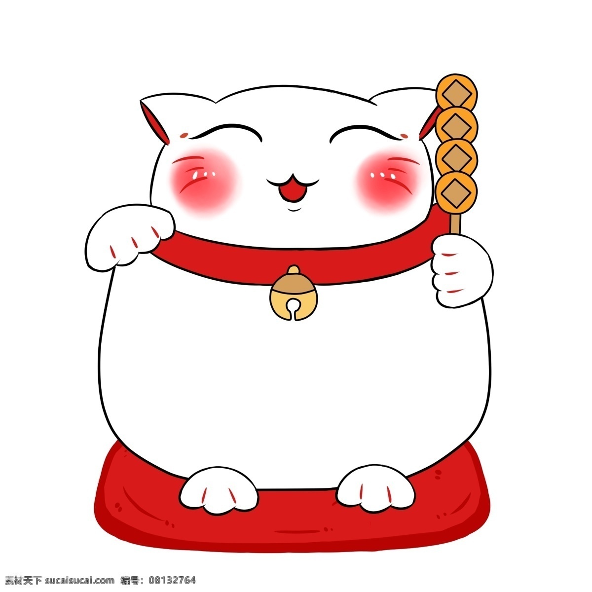 招 财 猫 大红 手绘 卡通 电商 可爱 红色 创意 装饰 促销 2019年 卡通手绘 水彩 招财猫 电商活动 招财 辞旧迎新